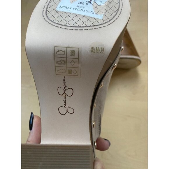 Jessica Simpson BNWOT "Dalia" platform mule clog women NEW studded beige - Picture 5 of 10